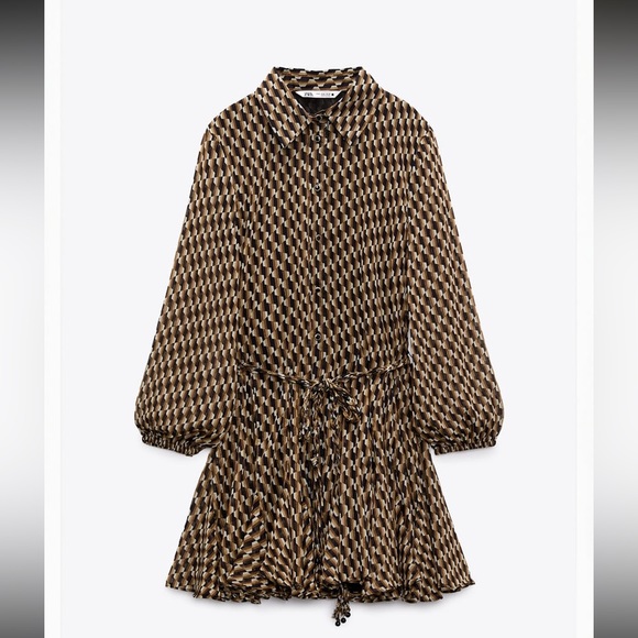 zara mini brown and black dress with metallic detail - Picture 4 of 6